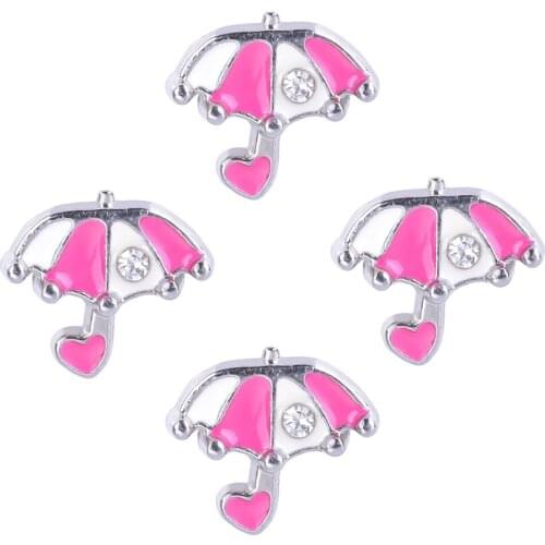 F273 Fashion 10*10mm Crystal Pink Umbrella Heart Charms Fit Floating Memory Glass Locket Pendant
