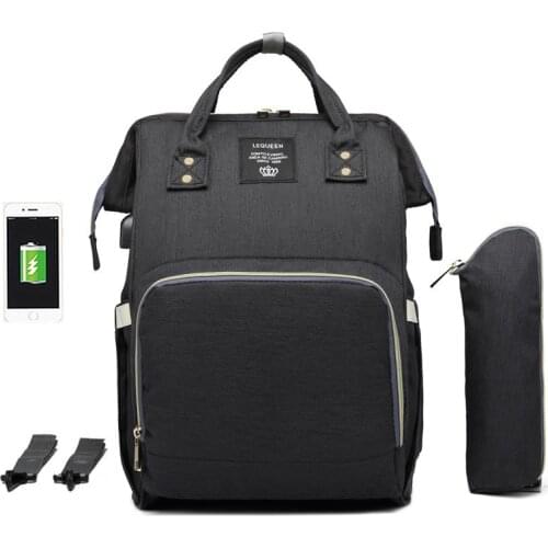 LEQUEEN Fashion Mummy Bag USB Multifunctional Large-capacity Handbag Three-piece Condom Mother Bag Baby Travel Tide Bag