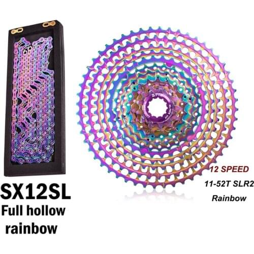 MTB 12s Colorful Groupset 11-52T SLR2 CNC Rainbow Cassette Bicycle Sprocket Freewheel SX12 SLR Rainbow Chain 12 Speed Group set