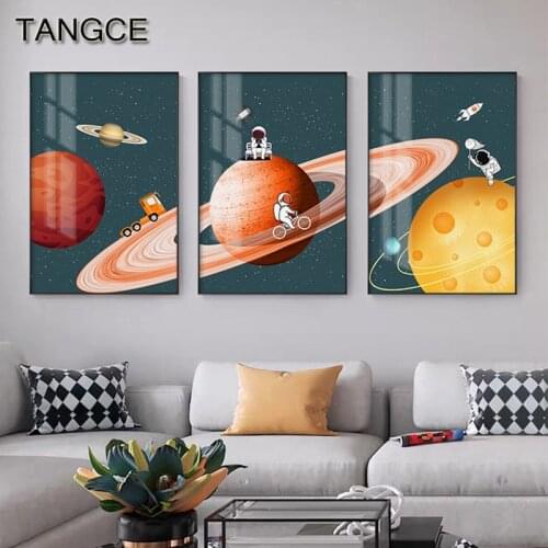 Cartoon Astronaut Planet Space Rocket Wall Art Canvas Painting Nordic Creativity Posters Prints Wall Pictures for Boy Kids Room