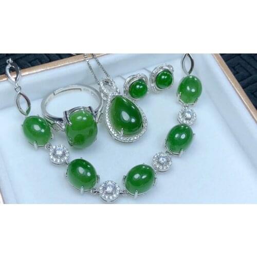925 silver inlay Hetian jasper set jade fine and flawless js02