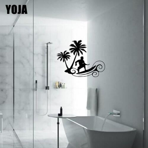 YOJA 20x25.9CM Creative Surf Bathroom Glass Decal Home Decor Wall Sticker G2-0298