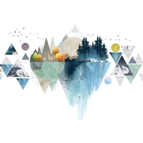 Nordic Ins Style Triple-cornered Dreamy Mountain Wall Stickers Living Room Bedroom Wall Decals Creative Home Decor