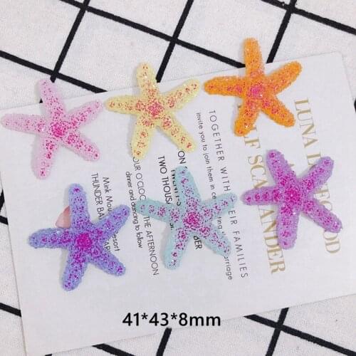 New DIY Jewelry Findings Glitter Sea Star Resin Cabochons 41*43*8mm 60pcs Ornament Patch Sticker Beading Charms Earring Material