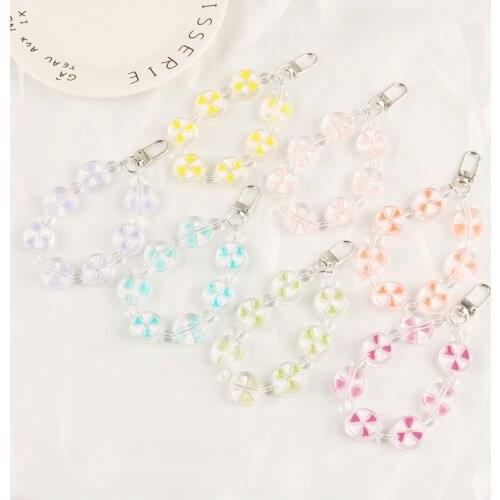 New Creative Round Flower Keychain Candy Color Chain Key Ring Accessories Bag Car Charm Acrylic Keyfob for Women Girl