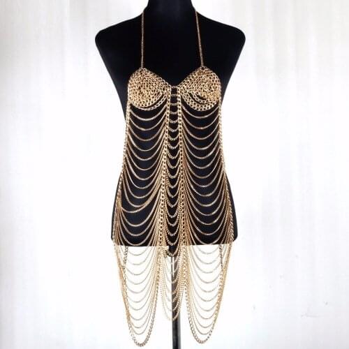 New Sexy Women Harness Full Body Chain Belly Waist Costume Chain Bra Dress Bikini Body Jewelry