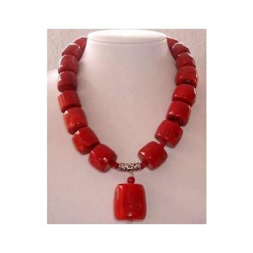 New Amazing Red Cylinder Coral stone Necklace 18" AAA