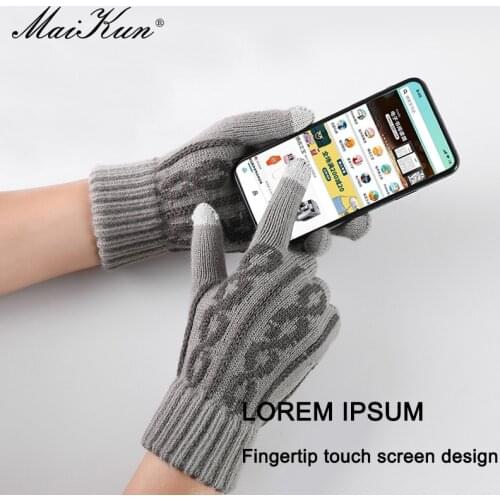 Maikun Fashion Winter Plus Velvet Knitted Touch Screen Gloves For Women Warm Woolen Jacquard Split Finger Thick Gloves Unisex