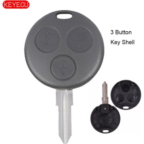 KEYECU Remote Key Shell Case Fob 3 Button for Smart Fortwo 450 Forfour 451 Roadstar Uncut Blade No Logo