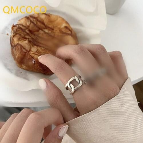 2021 Minimalist 925 Sterling Silver Wide Chain Ring Fashion Creative Geometric Vintage Punk Jewelry Party Gifts