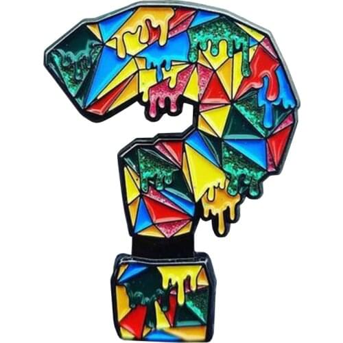Rainbow question mark enamel pin melt drip puzzle pieces brooch awareness badge