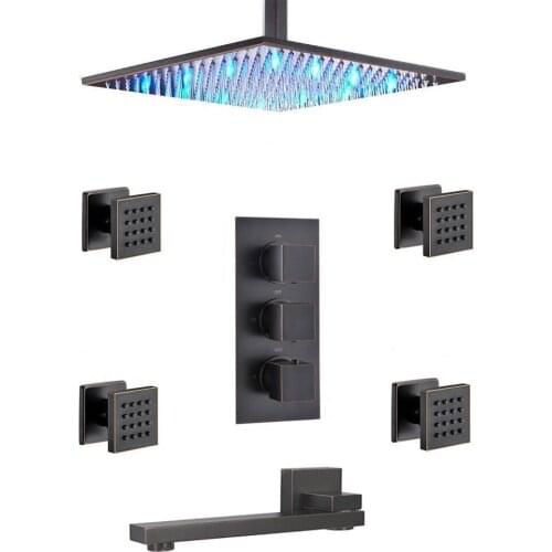 Massage Body Spray Led Shower System 12-inch Ceiling Display Bathtub Faucet ORB Set With Jets