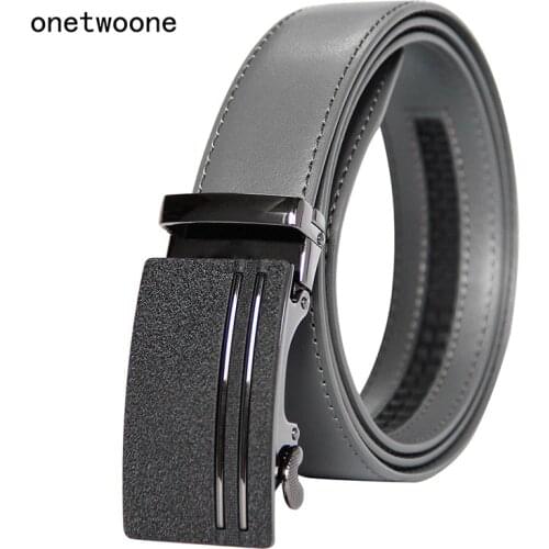 New Designer Popular Luxury Brand Cowhide Leather Belt Men Gray Automatic Buckle Business Casual Belts For Men 3.5 Width