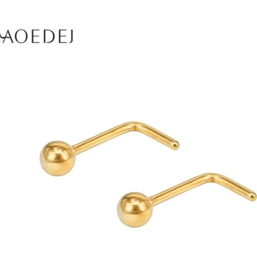 AOEDEJ 4 Pcs 1 Lot Round Nose Stud Piercing Rings Gold Color Stainless Steel Nariz L Shape Body Jewelry Nose Piercing Nose Stud