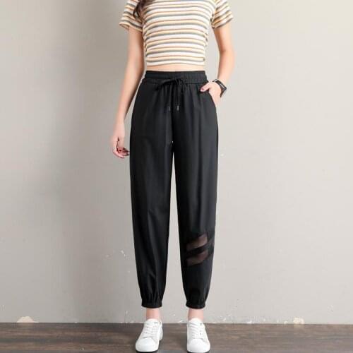 Black Joggers Womens Harem Pants High Waist Lace cutout Summer Trousers For Women 2020 Casual Loose Sweatpants