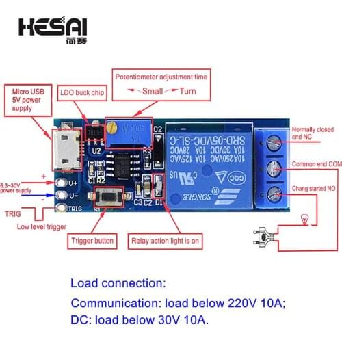 Smart Electronics 5V-30V Micro USB Power Adjustable Delay Relay Timer Control Module Trigger Delay Switch