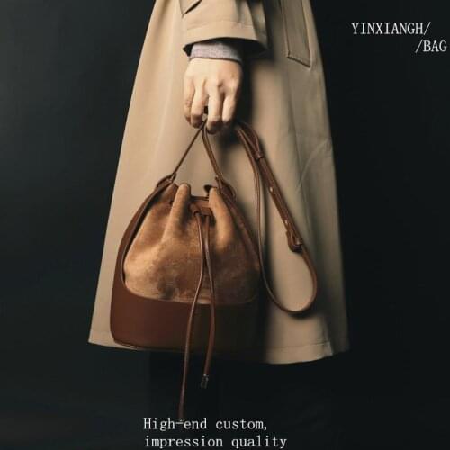 Bag women autumn and winter texture velvet bucket bag retro trend shoulder bag personality drawstring messenger bag