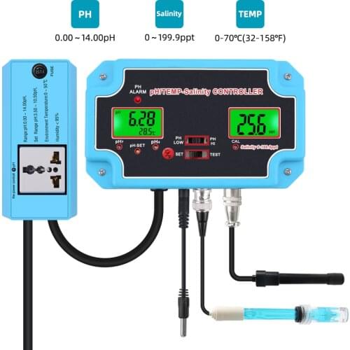 Yieryi 3In1 PH-2825 PH Salinity TEMP Water Quality Tester Monitor Digital PH Controller Meter for Pools,Drinking Water,Aquariums