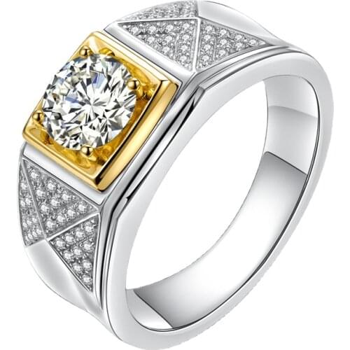 Unique Gold Two-tone 925 Sterling Silver Men Ring Luxury Noble Exquisite Wedding Proposal Anniversary Party Gift Diamond Jewelry