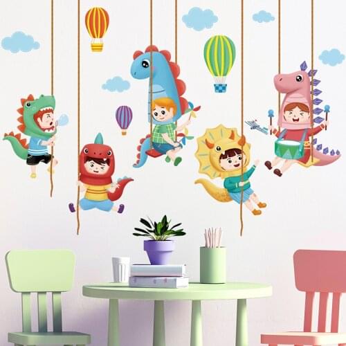 Cartoon Dinosaur Wall Sticker DIY Boy Kids Bedroom Room Decor Vinyl Animal Wallsticker Nursery Decal Home Decoration Wallpaper