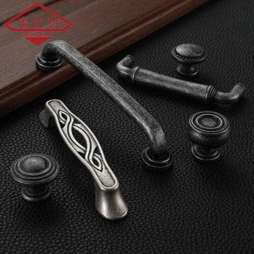 Vintage Antique Furniture Handles Drawer Door Knobs Gray Bronze Cabinet Handle Pulls Cupboard Wooden Vintage Hardware