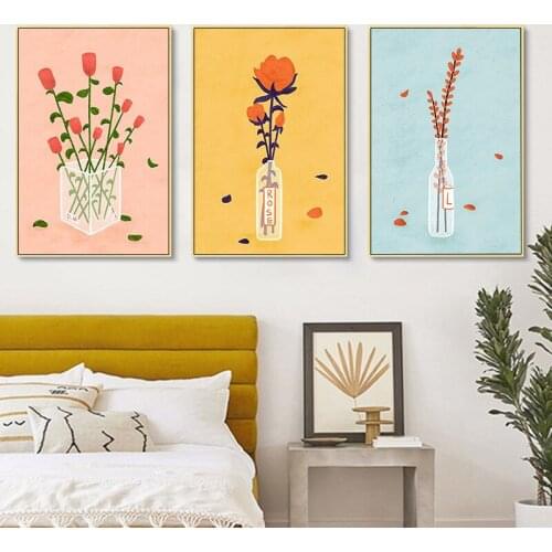 Frameless Nordic Decorative Painting Modern Minimalist Paintings Flowers and Plants Illustration Bedroom Murals Living Room