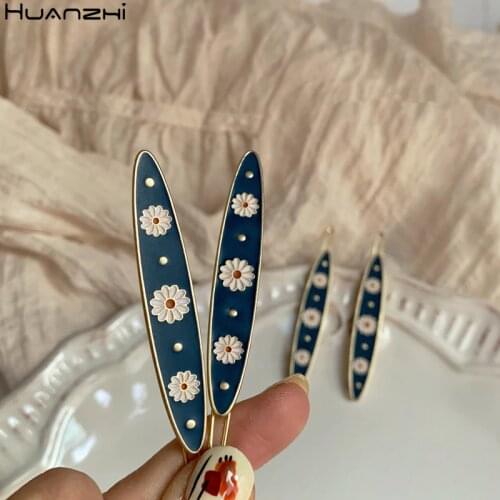 HUANZHI 2020 New Korea Vintage Elegant Daisy Flower Enamel Metal Hair Clip Hair Accessories for Women Girls Party Gifts