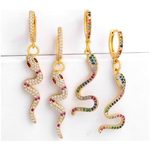 Snake multicolor Brass micro pave cz zircon cubic zirconia drop Hoop Earrings studs copper gold plated crystal ijt4