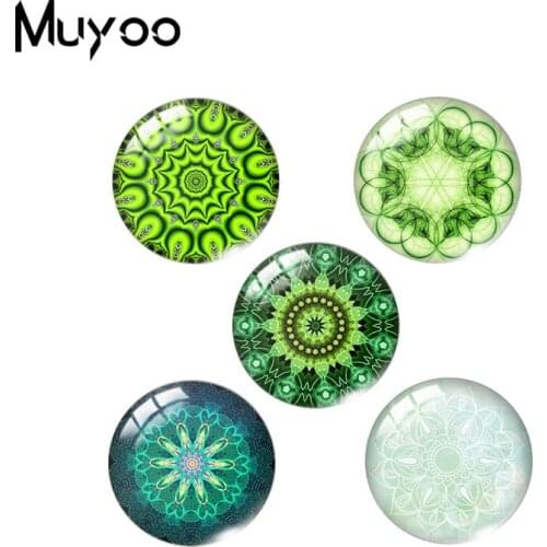 2019 New Green Mandala Glass Dome Cabochon Round Mandalas Cabochons Art Hand Craft Photo Jewelry