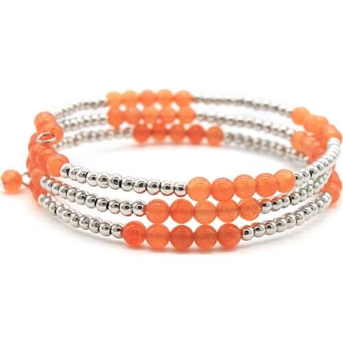 4MM Mini Stone Beads Sliver balls Warp Handmade Bracelet 3 layers bracelet For Women Wife Christmas Bracelet Healing Yoga GB032