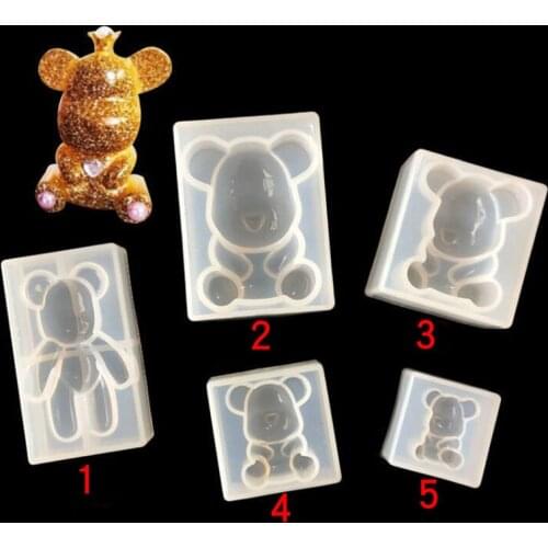 5 PCS/Set New Epoxy Mold Clay Silicone Cartoon Bear Mirror Smooth Baking Decoration Mold