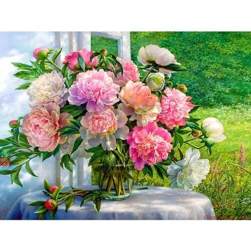 5D DIY Diamond Embroidery Flowers Picture of Rhinestones Diamond Painting Cross Stitch Peony Needlework Gift Wall Decor