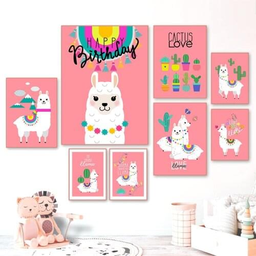 Alpaca Plants Butterfly Wind Chimes Cartoon Nordic Posters And Prints Wall Art Canvas Painting Wall Pictures For Kids Room Decor