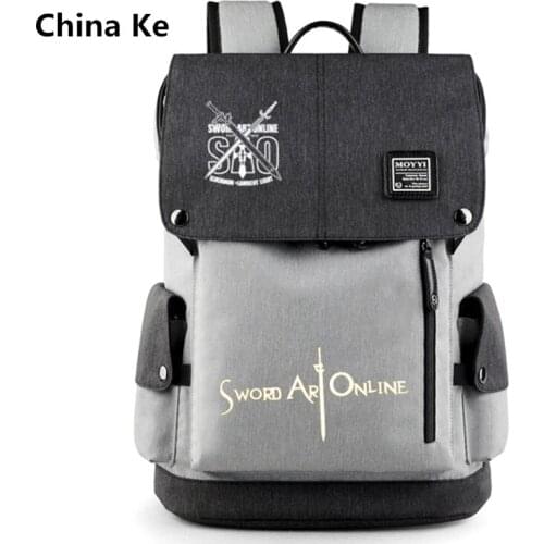 Anime SAO Sword Art Online One Piece USB Port Backpack Bag Zipper Messenger School Students Book Large Capacity Travel Bag