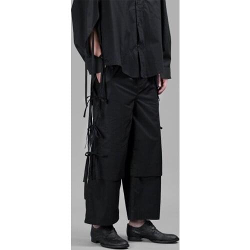 Tassel deconstructed double-layer nine-point pants and streamers casual mens trousers