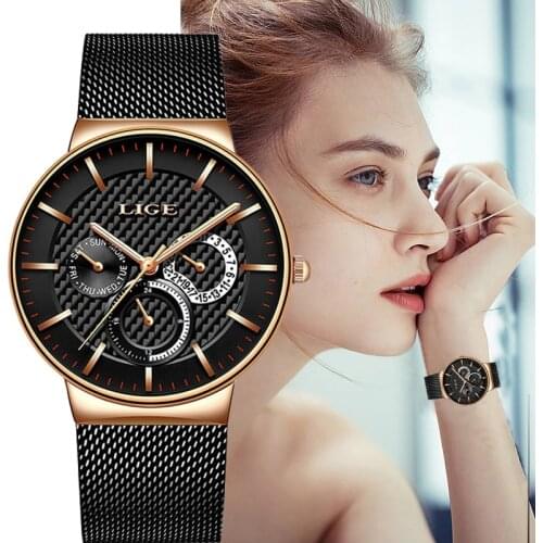 LIGE 2021New Gold Watch Women Watches Ladies Creative Steel Womens Bracelet Watches Female Waterproof Clock Relogio Feminino