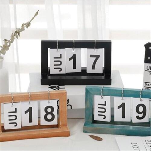 Wooden Vintage Creative Turn Page Calendar Desktop Decorative Rustic Ornaments Table Perpetual Calendar Simple Office Supplies