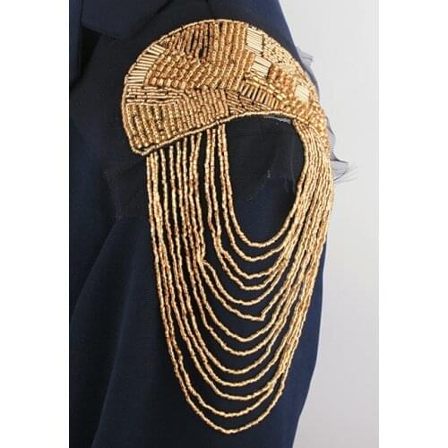 Retail & Wholesale 2pcs/pair Vintage Brand New Design Gold Beaded Tassel Epaulet Badge Free Gift Party Decoration