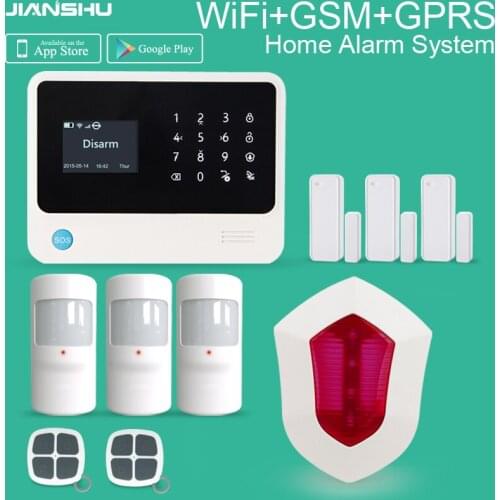GSM Wifi alarm system with EU US UK AU Plug APP mobile control PIR detector sensor outdoor wireless siren 433mhz door sensor
