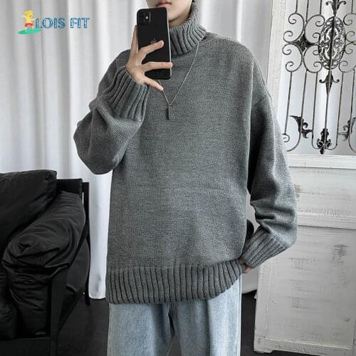 Korean Oversized Turtleneck Sweaters Mens Loose Sweaters Woolen Pullovers Casual Knitwear Tops Vintage Sweater