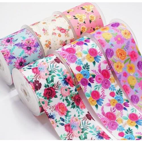 10 Yards Flower Printed Grosgrain Ribbon For Hair Bows DIY Crafts Handmade Accessories 51664
