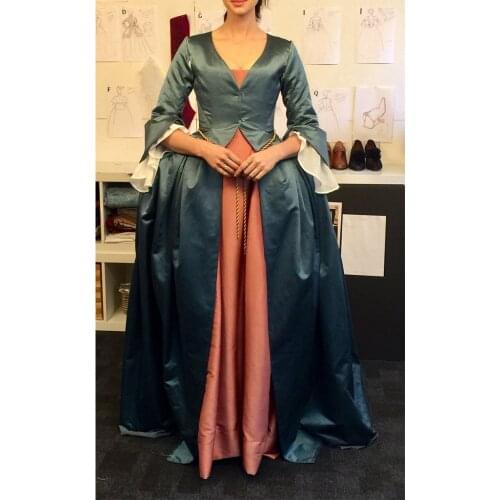 Cosplay legend TV Outlander Season 1 Claire Cosplay Costume Women Medieval Day Gown Dress Custom Made H001