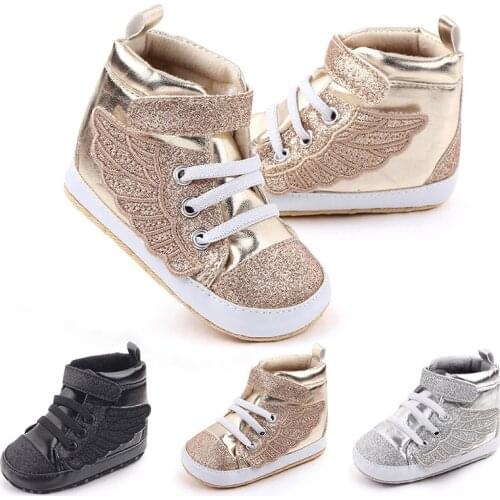 Leather Baby Shoes Shiny Wings Baby Girl Boy Spring Autumn Shoes Soft Sole Non Slip Infant Toddler First Walkers Sneakers