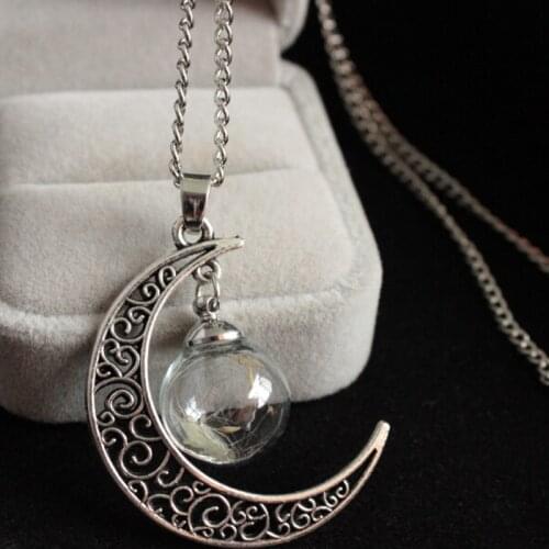 Moon Round Glass Dandelion Pendant Necklace Wish Real Dandelion seed Charm Chain Women Men BFF Birthday Party Christmas Jewelry