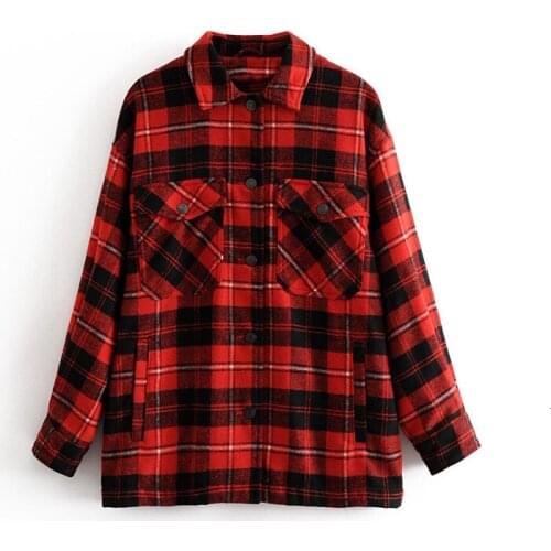 2021 New Autumn Winter Plaid Oversize Jackets Loose Causal Checker Streetwear Coat