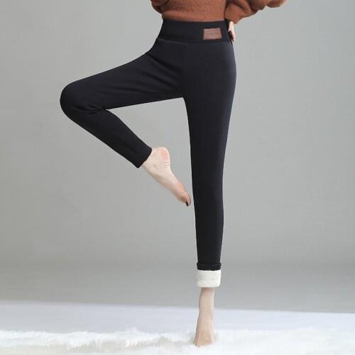 Leggings women Black warm pants winter skinny thick velvet wool fleece gray Trousers Lambskin Cashmere Pants For Women leggings