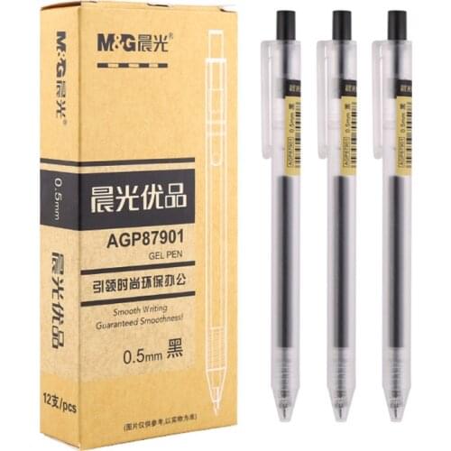 M&G 12pcs Ultra Simple Style Retractable Gel Pen 0.5mm Japanese Gel Ink Pens Rollerball Black Blue Red Office School Supplies