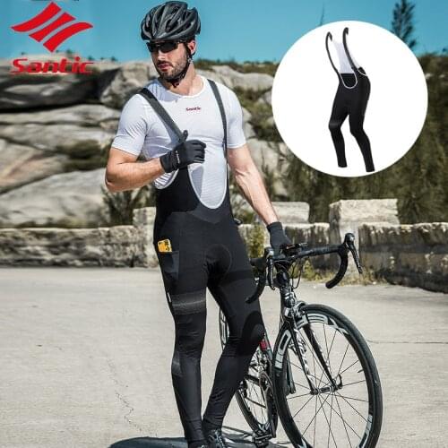 Santic Men Cycling Autumn Winter Warm and Windproof Bike Cycling Bib Shorts Straps Cycling Bike Breathable Clothing Black