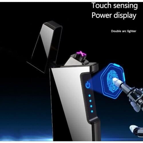 New Mini Cool Double Arc Electric Lighter LED Lighting Flashlight USB Rechargeable Portable Windproof Lighters Power Display