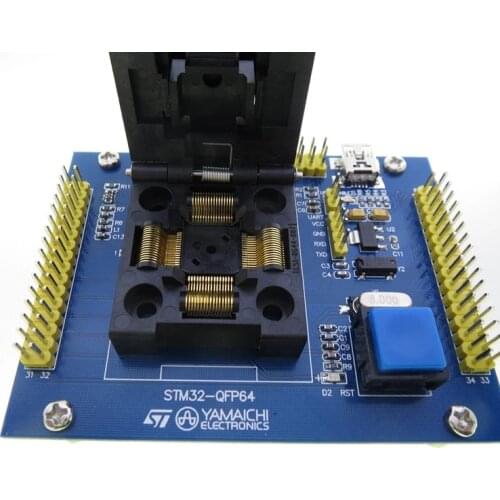Original ST IC Test Seat STM32 STM32F STM32L Burning Programm QFP64 JTAG SWD Socket Adapter Serial port